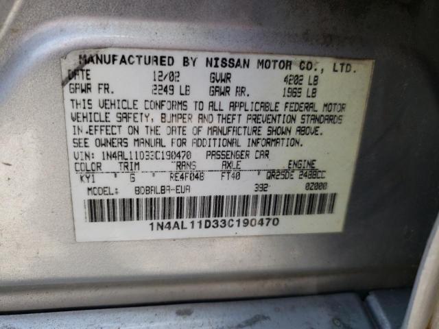 Photo 10 from auction – 2003 NISSAN ALTIMA BAS with VIN 1N4AL11D33C190470