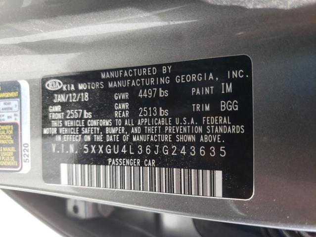 Photo 10 from auction – 2018 KIA OPTIMA EX with VIN 5XXGU4L36JG243635