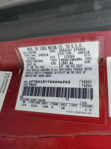 Photo 10 from auction – 1995 FORD F150 with VIN 1FTEX15Y7SKA46003