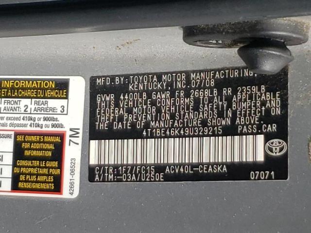 Photo 10 from auction – 2009 TOYOTA CAMRY BASE with VIN 4T1BE46K49U329215