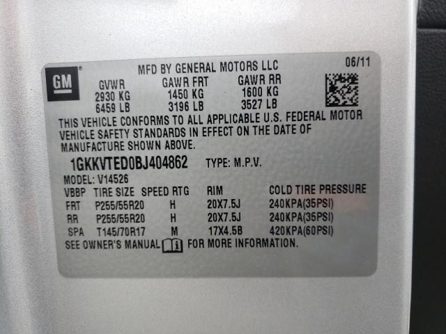 Photo 10 from auction – 2011 GMC ACADIA DEN with VIN 1GKKVTED0BJ404862