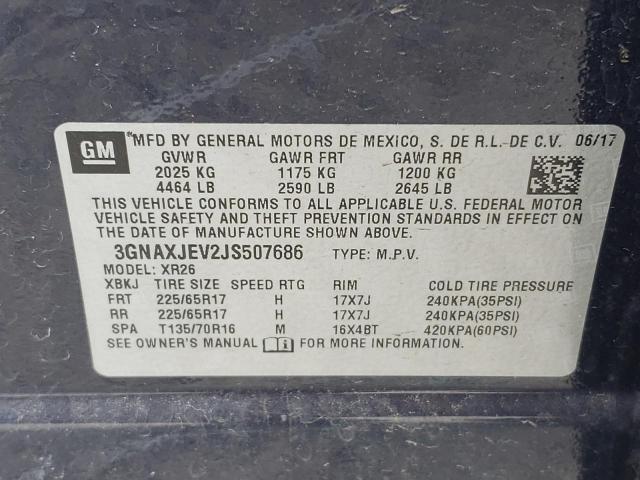 Photo 10 from auction – 2018 CHEVROLET EQUINOX LT with VIN 3GNAXJEV2JS507686
