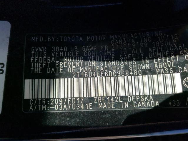 Photo 10 from auction – 2013 TOYOTA COROLLA BA with VIN 2T1BU4EE6DC968480