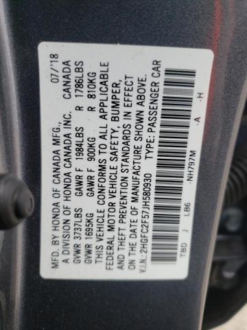Photo 10 from auction – 2018 HONDA CIVIC LX with VIN 2HGFC2F57JH580930