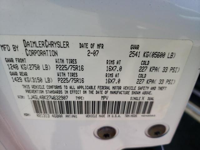 Photo 10 from auction – 2007 JEEP LIBERTY SP with VIN 1J4GL48K27W632907
