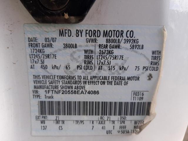 Photo 10 from auction – 2008 FORD F250 SUPER with VIN 1FTNF20558EA74086