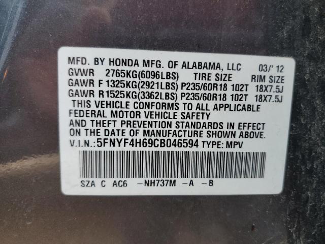 Photo 10 from auction – 2012 HONDA PILOT EXL with VIN 5FNYF4H69CB046594