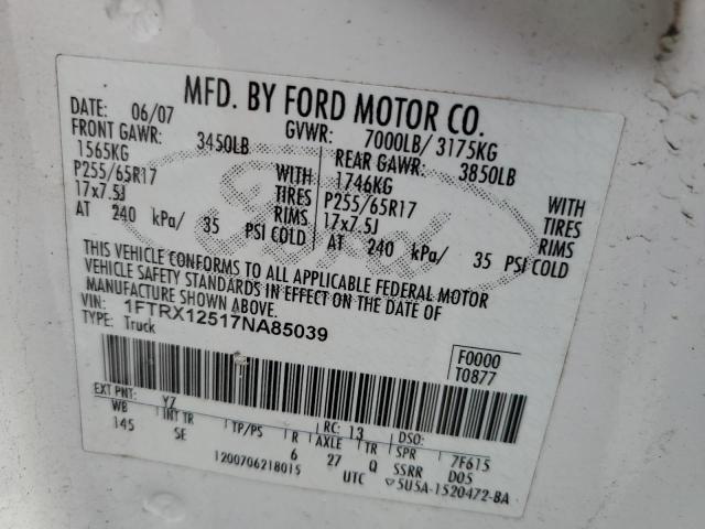 Photo 10 from auction – 2007 FORD F150 with VIN 1FTRX12517NA85039