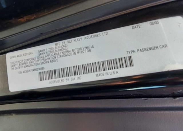 Photo 10 from auction – 2006 SUBARU LEGACY GT with VIN 4S3BL676466204688