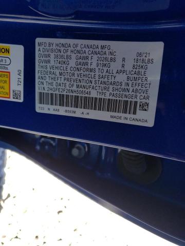 Photo 10 from auction – 2022 HONDA CIVIC LX with VIN 2HGFE2F26NH506548