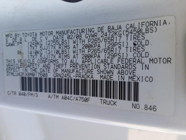 Photo 10 from auction – 2008 TOYOTA TACOMA DOU with VIN 3TMLU42NX8M017608