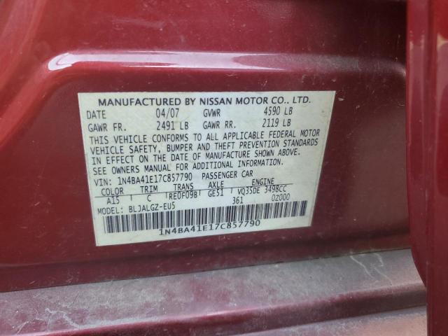 Photo 10 from auction – 2007 NISSAN MAXIMA SE with VIN 1N4BA41E17C857790