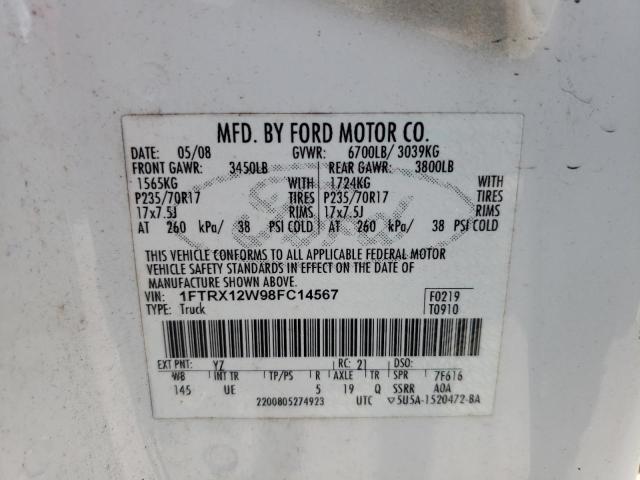 Photo 10 from auction – 2008 FORD F150 with VIN 1FTRX12W98FC14567