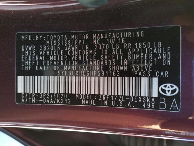 Photo 10 from auction – 2017 TOYOTA COROLLA L with VIN 5YFBURHE6HP591163