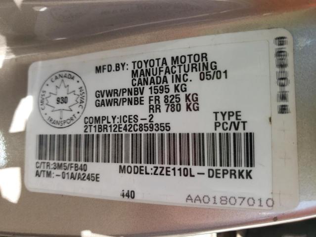 Photo 10 from auction – 2002 TOYOTA COROLLA CE with VIN 2T1BR12E42C859355