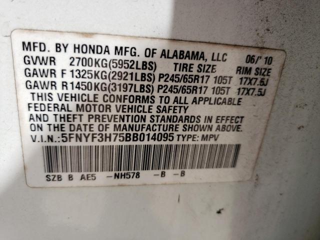 Photo 10 from auction – 2011 HONDA PILOT EXLN with VIN 5FNYF3H75BB014095