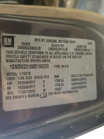 Photo 10 from auction – 2008 CHEVROLET UPLANDER L with VIN 1GNDV23198D190220