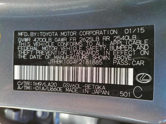 Photo 10 from auction – 2015 LEXUS ES 350 with VIN JTHBK1GG4F2181885