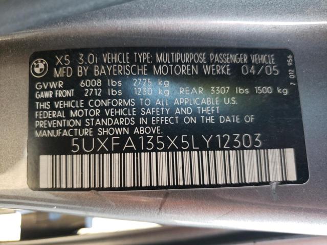 Photo 10 from auction – 2005 BMW X5 3.0I with VIN 5UXFA135X5LY12303