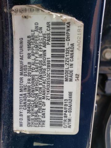 Photo 10 from auction – 2003 TOYOTA COROLLA MA with VIN 2T1KR32E53C128981