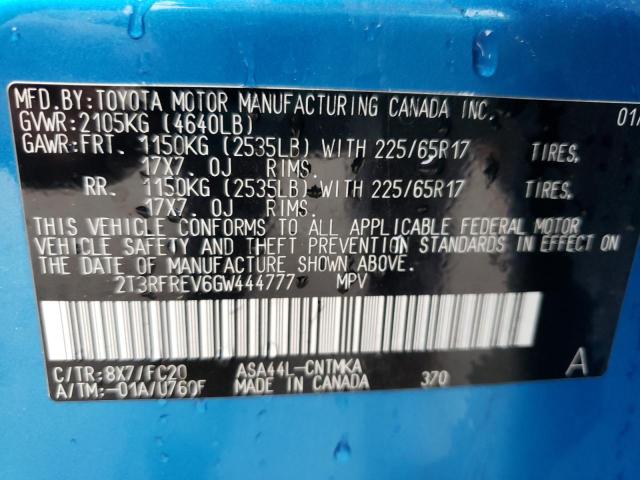 Photo 10 from auction – 2016 TOYOTA RAV4 XLE with VIN 2T3RFREV6GW444777