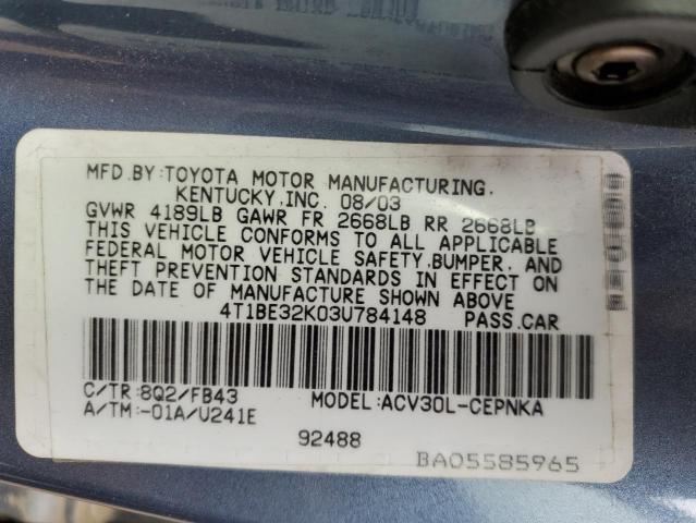 Photo 10 from auction – 2003 TOYOTA CAMRY LE with VIN 4T1BE32K03U784148