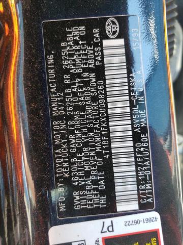 Photo 10 from auction – 2012 TOYOTA CAMRY BASE with VIN 4T1BF1FKXCU098260