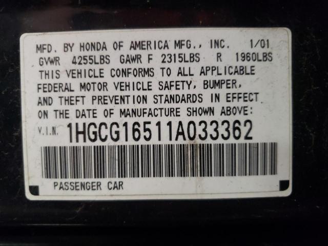 Photo 10 from auction – 2001 HONDA ACCORD EX with VIN 1HGCG16511A033362