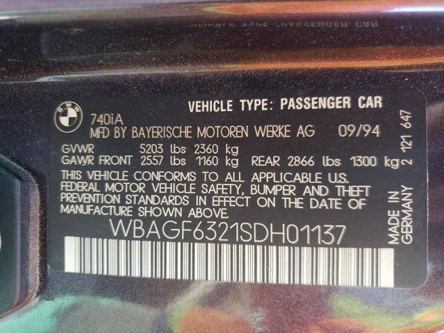 Photo 10 from auction – 1995 BMW 740 I AUTO with VIN WBAGF6321SDH01137