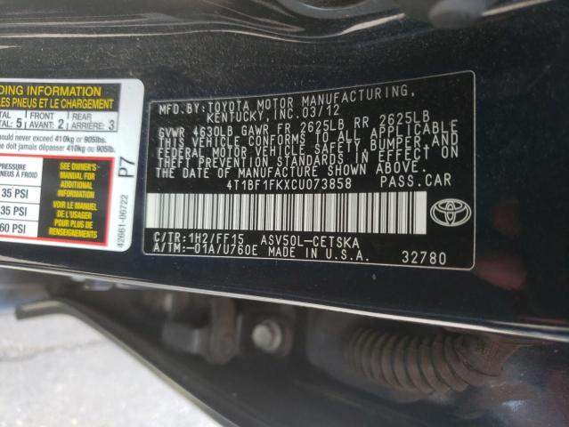 Photo 10 from auction – 2012 TOYOTA CAMRY BASE with VIN 4T1BF1FKXCU073858