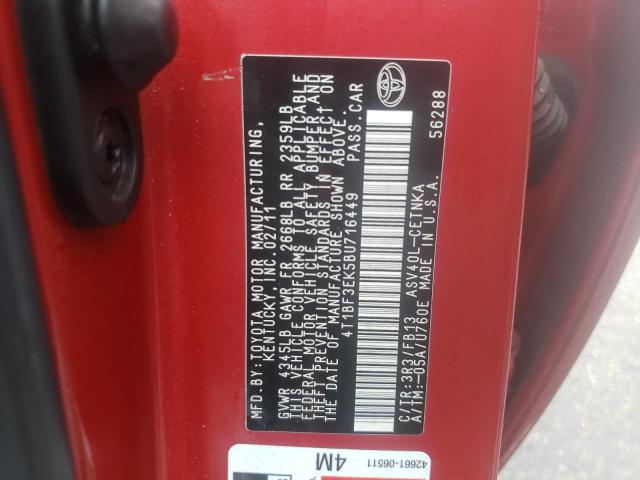 Photo 10 from auction – 2011 TOYOTA CAMRY BASE with VIN 4T1BF3EK5BU716449