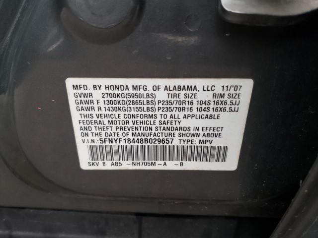 Photo 10 from auction – 2008 HONDA PILOT EX with VIN 5FNYF18448B029657