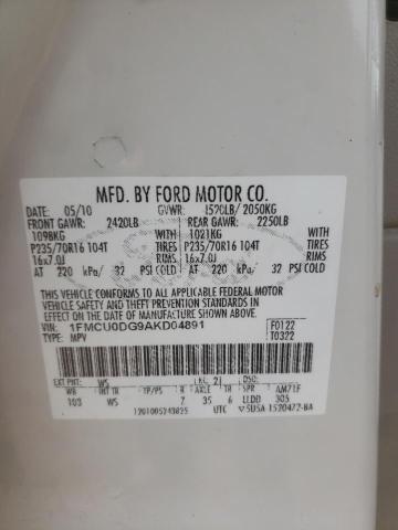 Photo 10 from auction – 2010 FORD ESCAPE XLT with VIN 1FMCU0DG9AKD04891