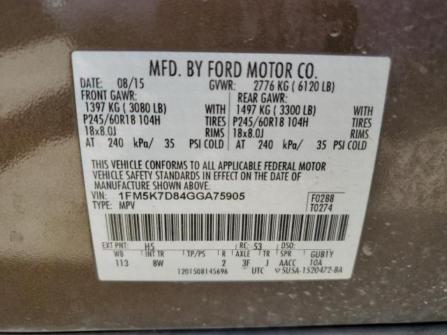 Photo 10 from auction – 2016 FORD EXPLORER X with VIN 1FM5K7D84GGA75905