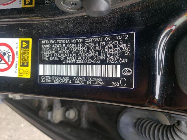 Photo 10 from auction – 2013 LEXUS ES 300H with VIN JTHBW1GG5D2009852