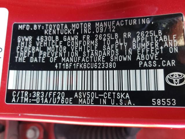 صورة رقم 10 من المزاد - 2012 TOYOTA CAMRY BASE مع VIN 4T1BF1FK6CU623380