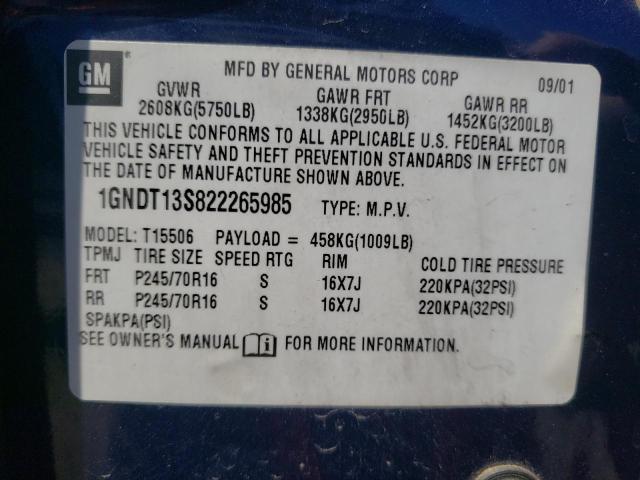 Photo 10 from auction – 2002 CHEVROLET TRAILBLAZE with VIN 1GNDT13S822265985