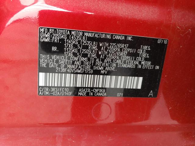 Фото 10 с аукциона – 2010 TOYOTA RAV4 с VIN 2T3BF4DV5AW071759