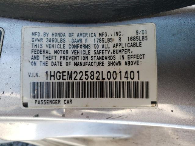 Photo 10 from auction – 2002 HONDA CIVIC LX with VIN 1HGEM22582L001401