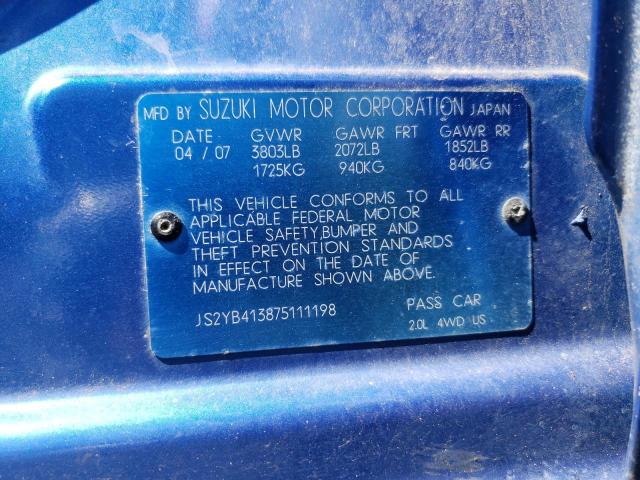 Photo 10 from auction – 2007 SUZUKI SX4 with VIN JS2YB413875111198