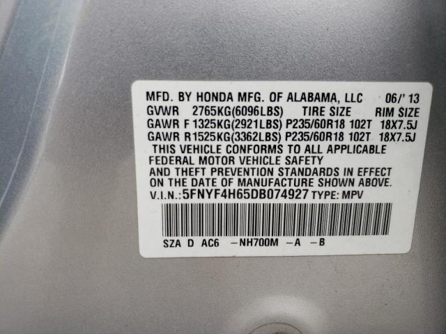 Photo 10 from auction – 2013 HONDA PILOT EXL with VIN 5FNYF4H65DB074927