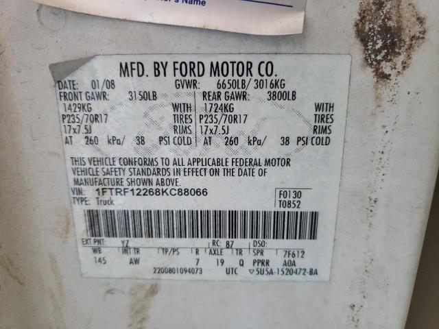 Photo 10 from auction – 2008 FORD F150 with VIN 1FTRF12268KC88066