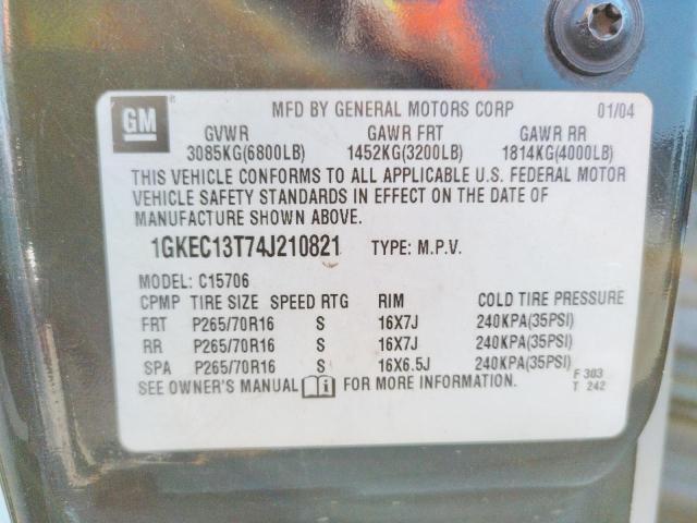 Photo 10 from auction – 2004 GMC YUKON with VIN 1GKEC13T74J210821