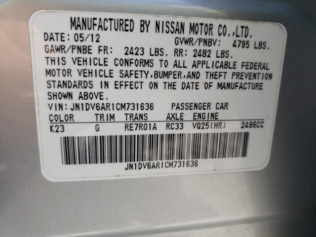 Photo 10 from auction – 2012 INFINITI G25 with VIN JN1DV6AR1CM731636