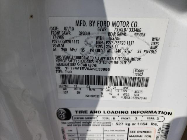 Photo 10 from auction – 2010 FORD F150 SUPER with VIN 1FTFW1EV9AKE33986