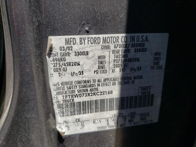 Photo 10 from auction – 2002 FORD F150 SUPER with VIN 1FTRW073X2KC22168