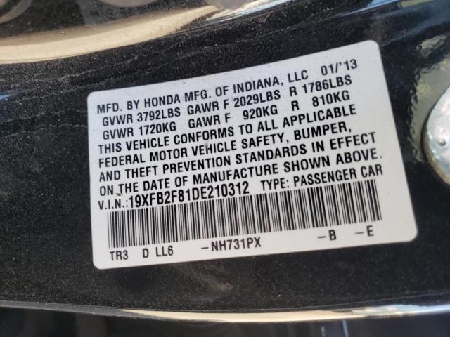 Photo 10 from auction – 2013 HONDA CIVIC EX with VIN 19XFB2F81DE210312