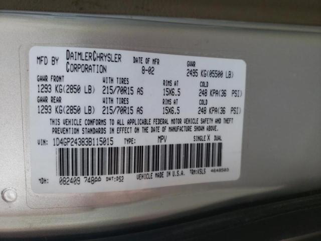 Photo 10 from auction – 2003 DODGE GRAND CARA with VIN 1D4GP24383B115015