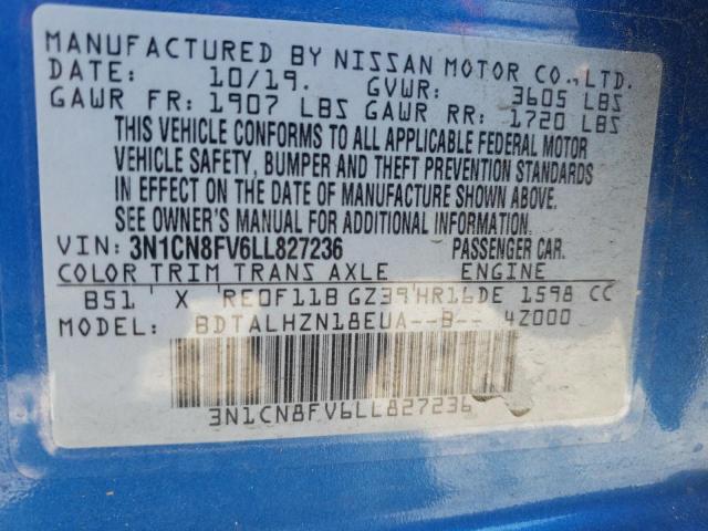 Photo 10 from auction – 2020 NISSAN VERSA SR with VIN 3N1CN8FV6LL827236