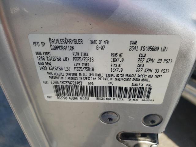 Photo 10 from auction – 2007 JEEP LIBERTY SP with VIN 1J4GL48K37W721403